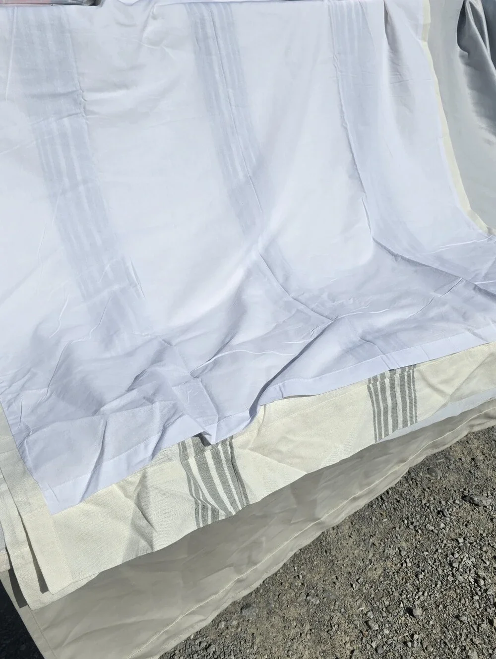 QUINCE 48x96 Sage Ivory Coastal Stripe Linen Cotton Light Filter 1 Panel 48